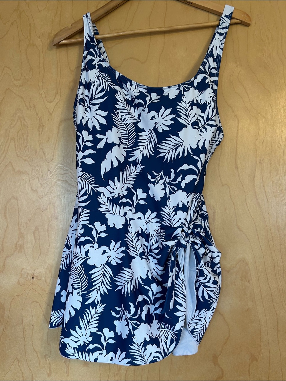 Navy & White Floral One-Piece Swim Dress